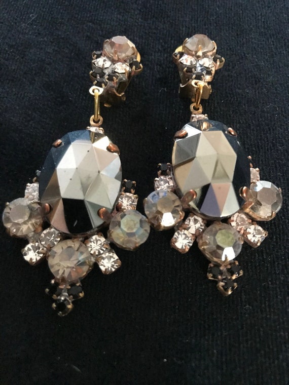 Art Deco Old Czech Mirror Glass Drop Earrings, Xm… - image 3