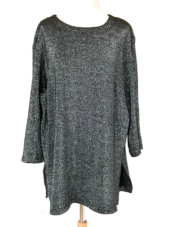 70s-80s Silver Lurex Metallic Thread Glitter Long Tunic, Jersey