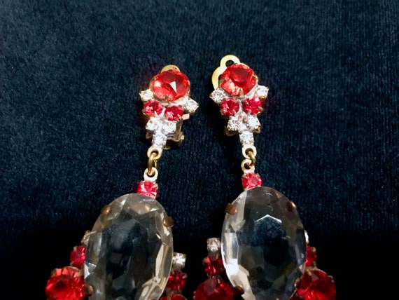 Art Deco Old Czech Crystal Glass Drop Earrings, X… - image 9