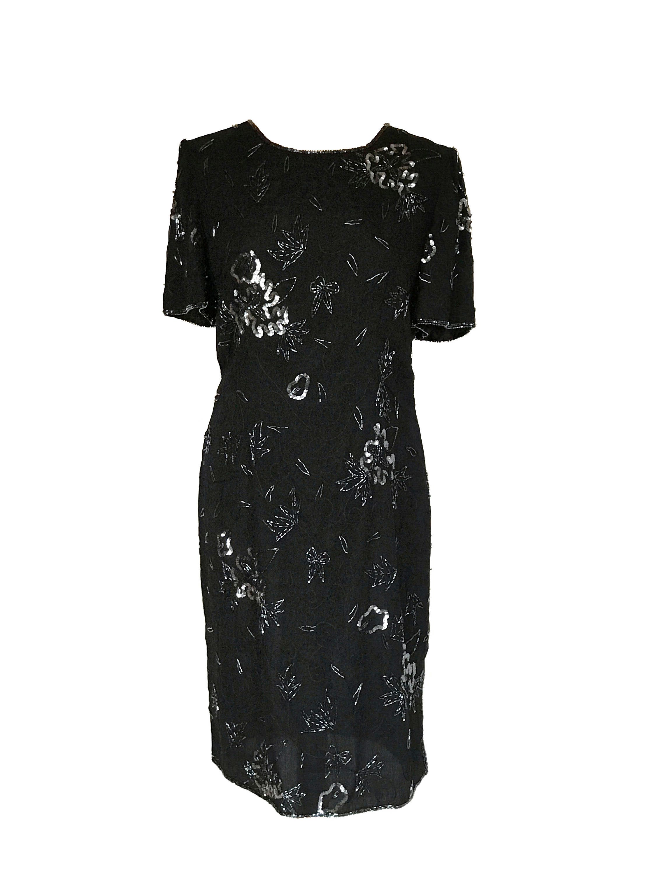 80s Silver Sequin Little Black Dress Xmas Silk Beaded Shift - Etsy
