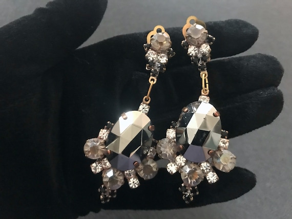 Art Deco Old Czech Mirror Glass Drop Earrings, Xm… - image 1