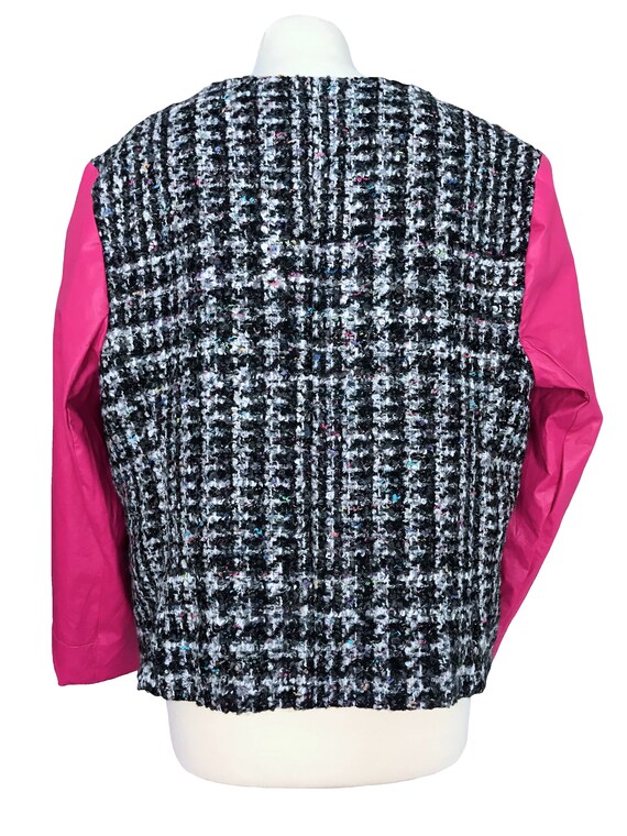 80s Hot Pink Faux Leather Tweed Wool Jacket, Plus… - image 10