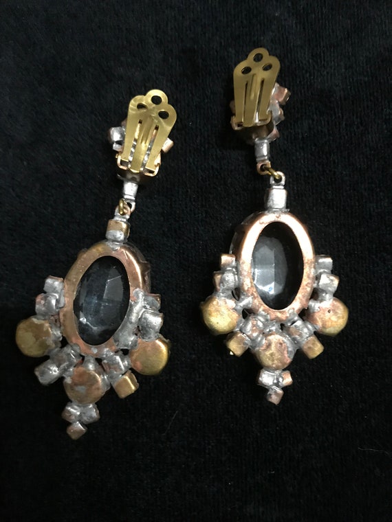 Art Deco Old Czech Crystal Glass Drop Earrings, X… - image 10