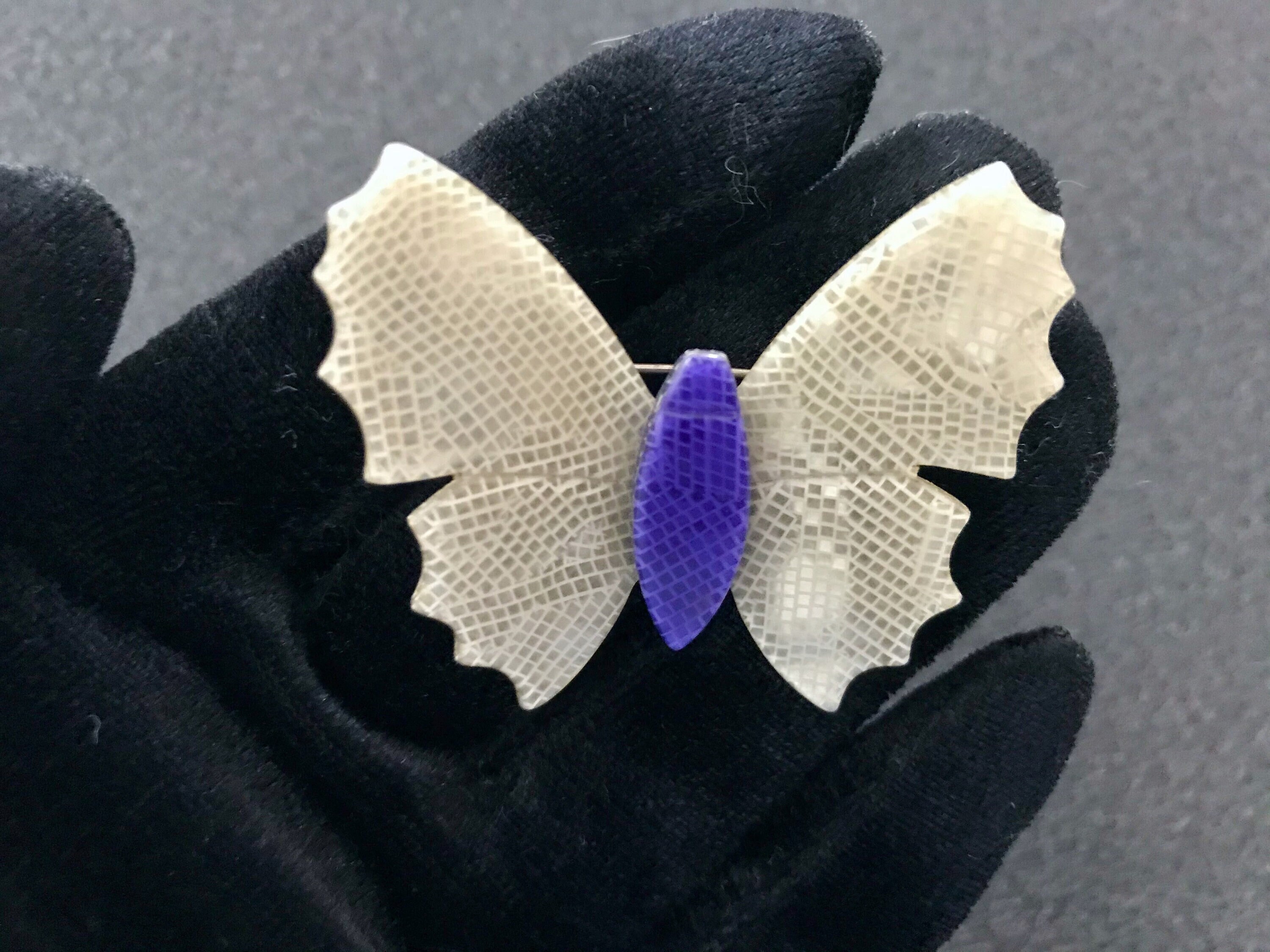 Lea Stein Signed Butterfly Brooch, Handmade Pearlized Lapel Pin