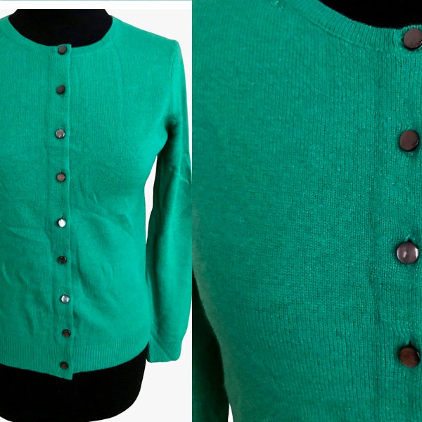Cardigan en cachemire vert émeraude brillant 100% luxe, pull cardigan casual à col épais en cachemire S, haut d’usure de bureau smart street style