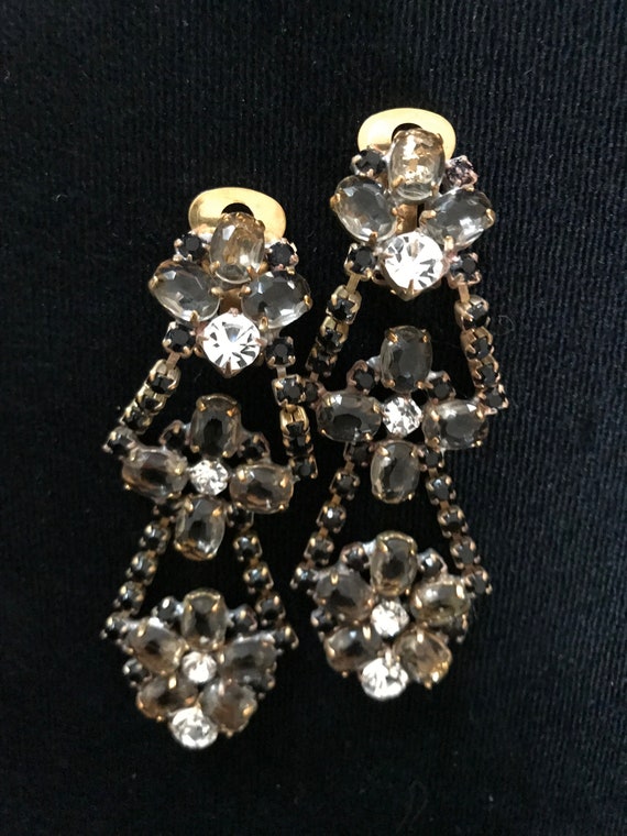 Art Deco Old Czech Crystal Glass Drop Earrings, X… - image 4