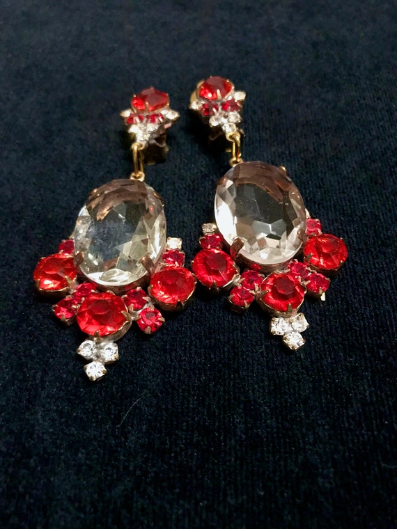 Art Deco Old Czech Crystal Glass Drop Earrings, X… - image 3
