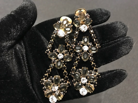 Art Deco Old Czech Crystal Glass Drop Earrings, X… - image 1