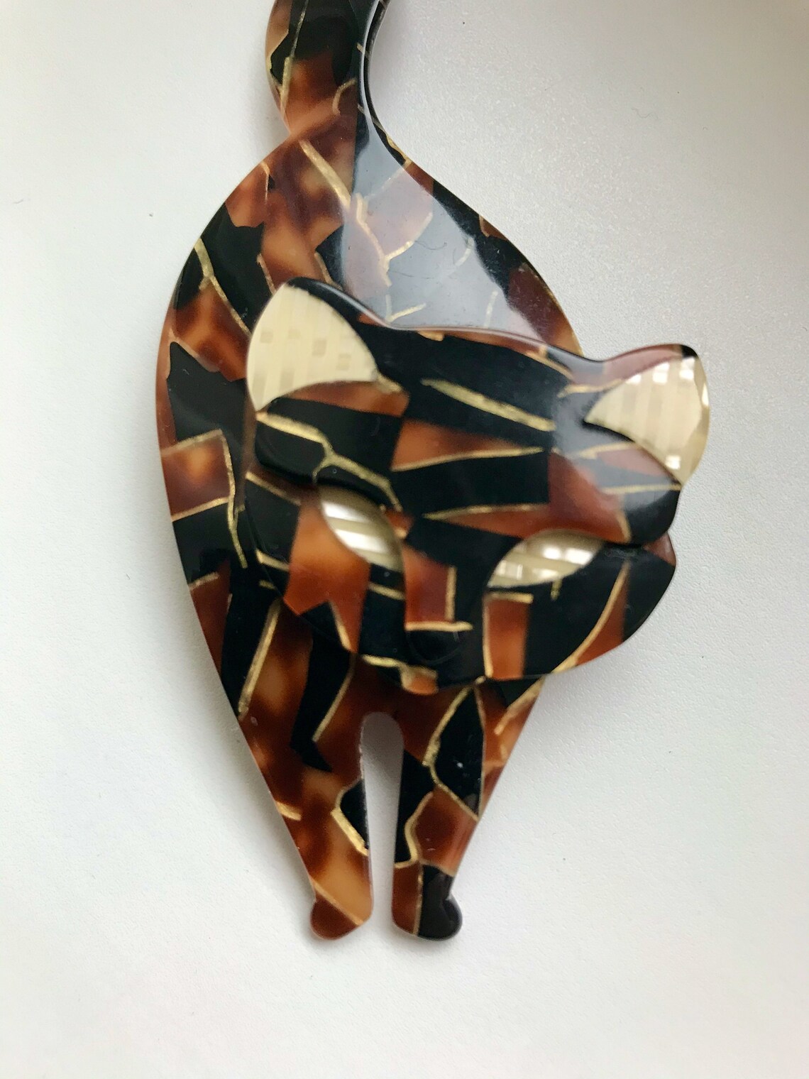 Lea Stein Bacchus The Standing Cat Brooch Handmade Brown Etsy