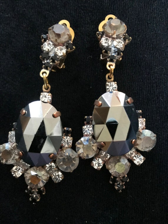 Art Deco Old Czech Mirror Glass Drop Earrings, Xm… - image 2