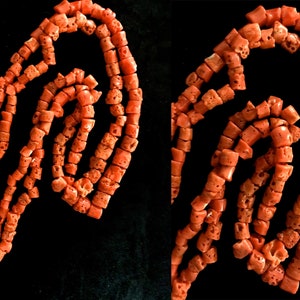 Large Ancient Italian Untreated Corals Necklace, 2 Strand Collectable Natural Marine Tube Shape Beads Mediterranean Coral Necklace 121 g