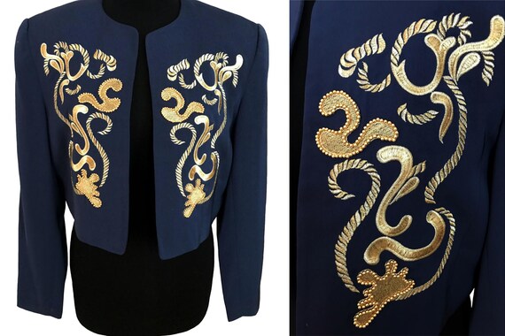 80s Mondi Escada Navy Blue Cropped Bolero Jacket,