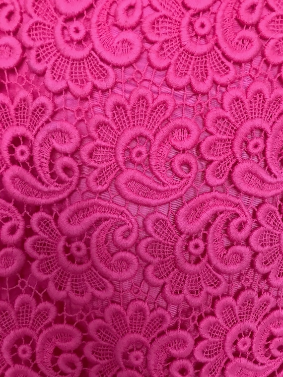 60s Hot Bubblegum Pink Cotton Lace MOD Dress, Mes… - image 4