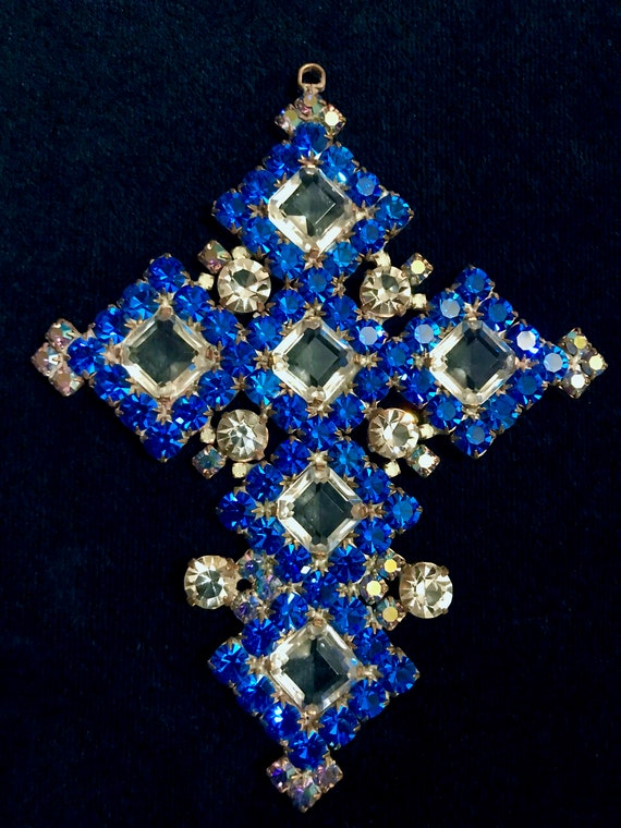 HUGE ≈5" Massive Old Czech Crystal Glass Cross Pe… - image 2