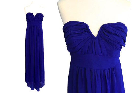 90s Indigo Blue Grecian Ball Gown, Goddess Strapless … - Gem