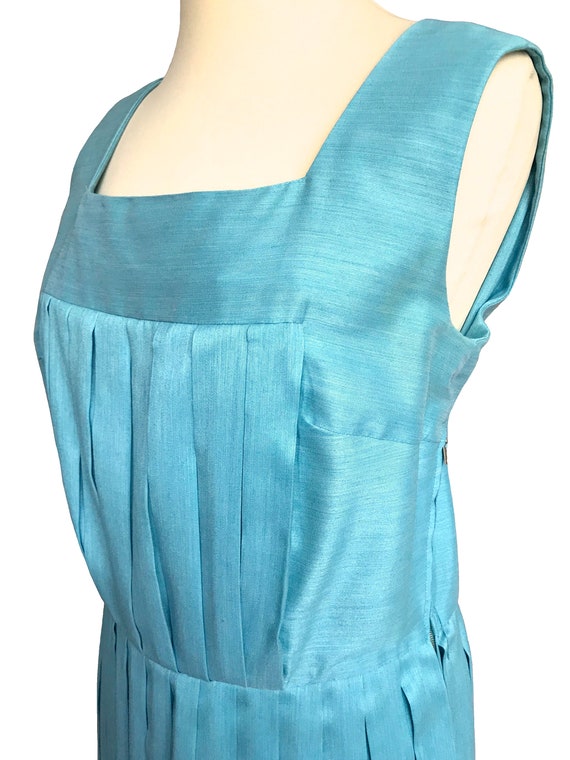 50s-60s Aqua Turquoise Blue Duck Egg Dress, Wool … - image 5