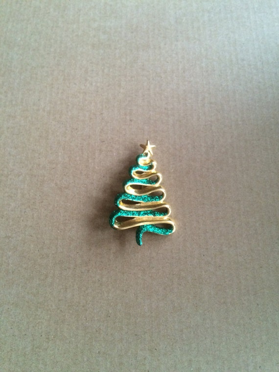 70s Danecraft LARGE Green Xmas Tree Brooch, Glitt… - image 6