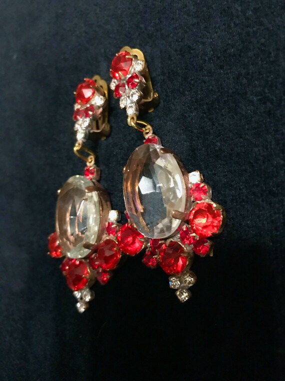 Art Deco Old Czech Crystal Glass Drop Earrings, X… - image 5