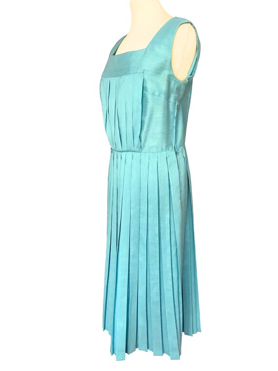 50s-60s Aqua Turquoise Blue Duck Egg Dress, Wool … - image 6