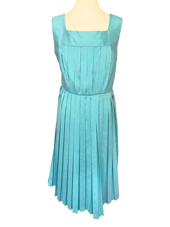 50s-60s Aqua Turquoise Blue Duck Egg Dress, Wool … - image 2