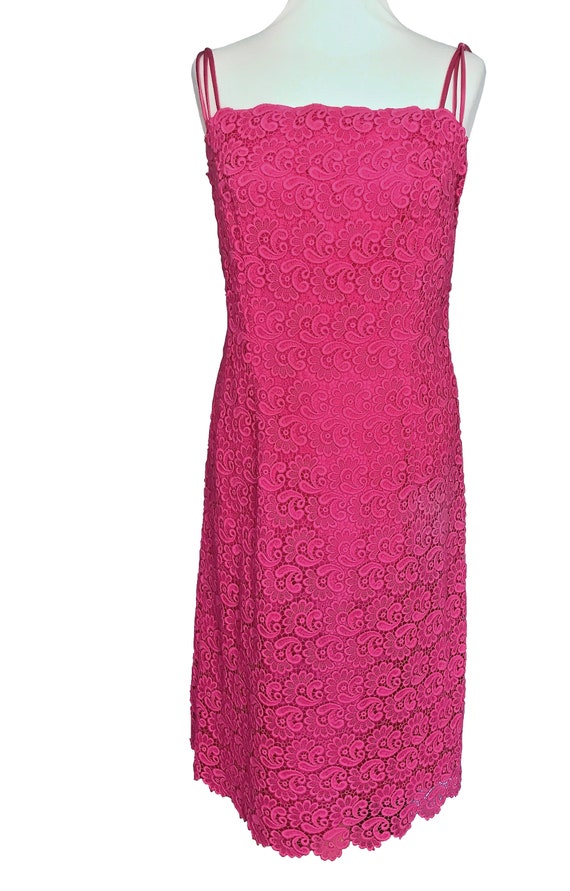 60s Hot Bubblegum Pink Cotton Lace MOD Dress, Mes… - image 2