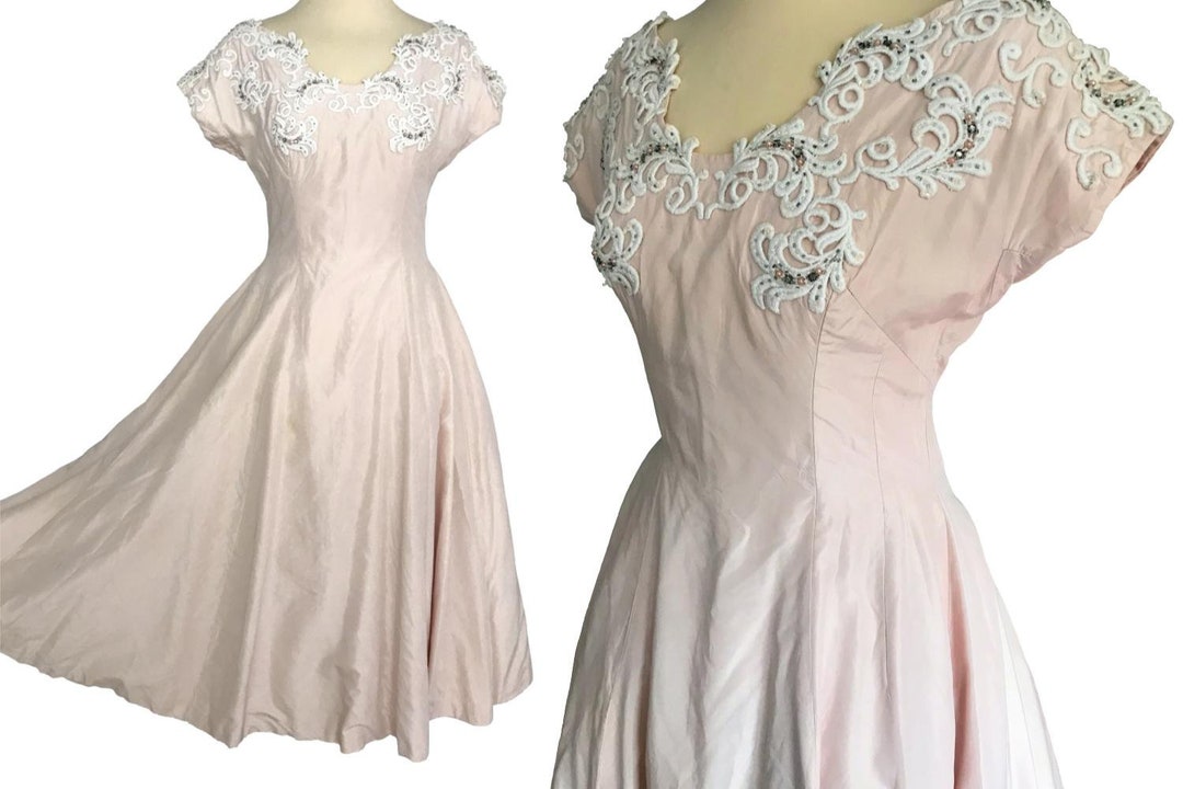 50s Whipped Cream Blush Silk Lace Swing Dress Full Circle - Etsy