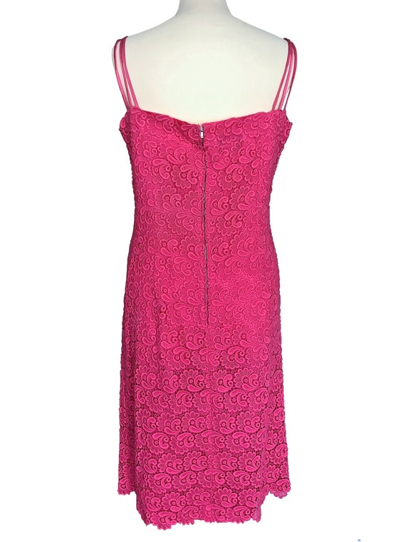 60s Hot Bubblegum Pink Cotton Lace MOD Dress, Mes… - image 8