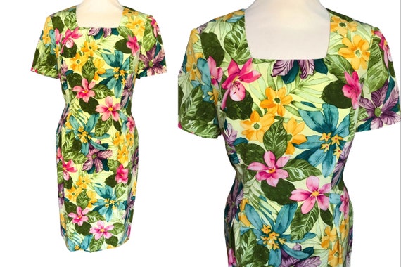 80s Silk Maggy London Tropical Hawaiian Dress Wiggle Sheath | Etsy
