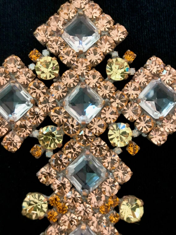 Huge Massive Old Czech Crystal Glass Cross Pendan… - image 9