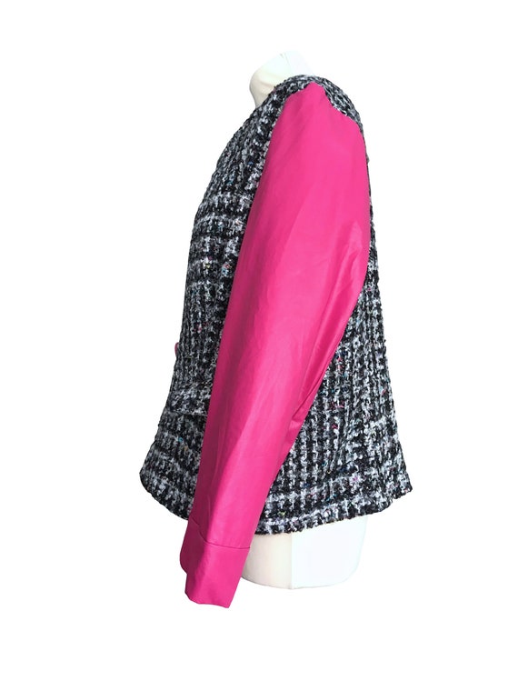 80s Hot Pink Faux Leather Tweed Wool Jacket, Plus… - image 9