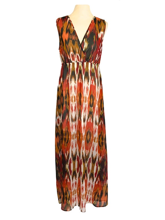 Samarkand Print Empire Waist Boho Maxi Dress, Plunge Neck Sleeveless Summer  Festival Dress, Prom Asian Print Column Floaty Chiffon Dress - Etsy