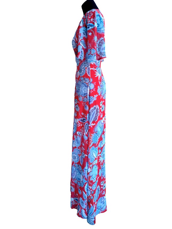 30s Style Chiffon Maxi Dress, Blue & Red Boho Hip… - image 7