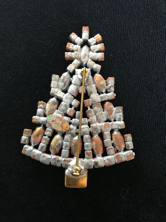 Old Czech Crystal Glass Xmas Tree Brooch, Multico… - image 10