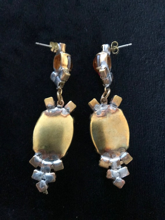 Old Czech Crystal Glass Drop Earrings, Xmas Honey… - image 9