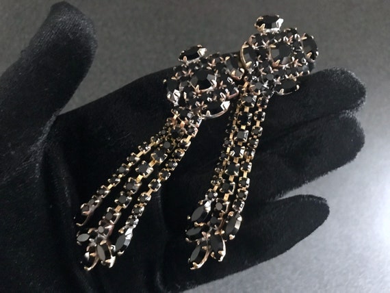 Roaring 20s Style Old Czech Jet Black Earrings, J… - image 1