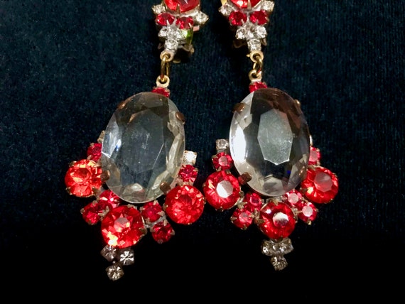 Art Deco Old Czech Crystal Glass Drop Earrings, X… - image 8