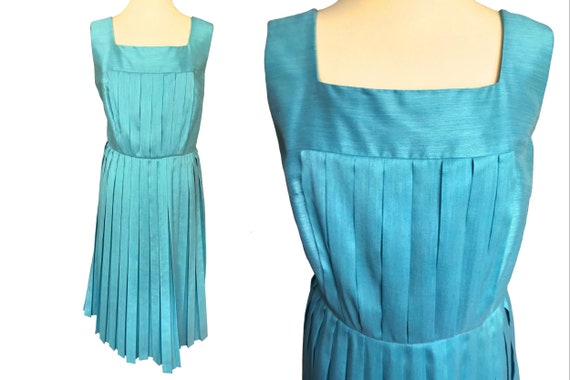 50s-60s Aqua Turquoise Blue Duck Egg Dress, Wool … - image 1