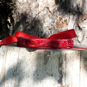 Red Shibori Silk Choker Necklace, Beaded Bohemian Jewelry image 5