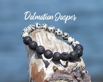 Lava Stone & Dalmatian Jasper Beaded Bracelet, Men's Jewelry