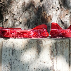 Red Shibori Silk Choker Necklace, Beaded Bohemian Jewelry image 6