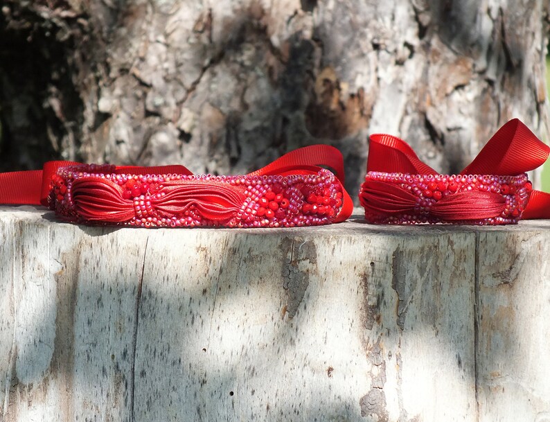 Red Shibori Silk Choker Necklace, Beaded Bohemian Jewelry image 6