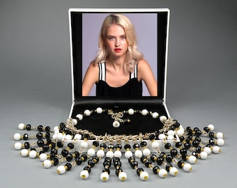 Collier en jade blanc, perles de cristal noir, bijoux en pierres précieuses