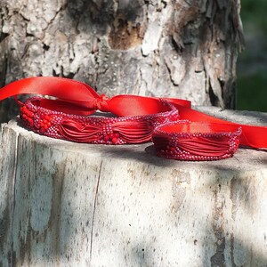 Red Shibori Silk Choker Necklace, Beaded Bohemian Jewelry image 8