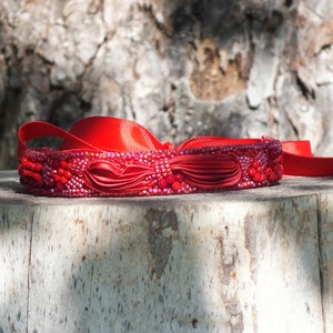 Red Shibori Silk Choker Necklace, Beaded Bohemian Jewelry image 4