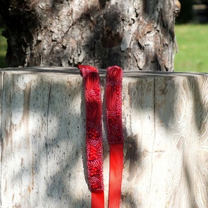 Red Shibori Silk Choker Necklace, Beaded Bohemian Jewelry image 9