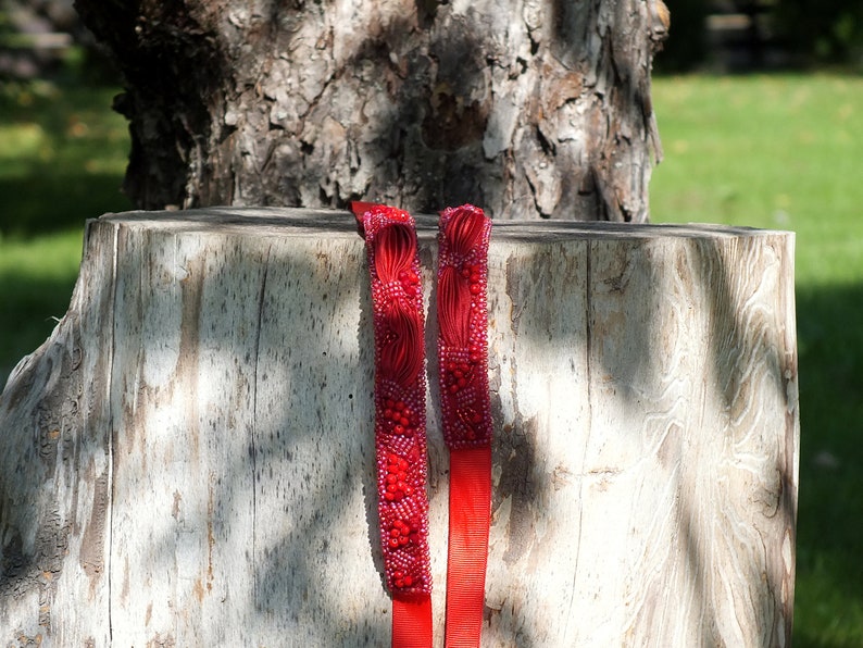 Red Shibori Silk Choker Necklace, Beaded Bohemian Jewelry image 9