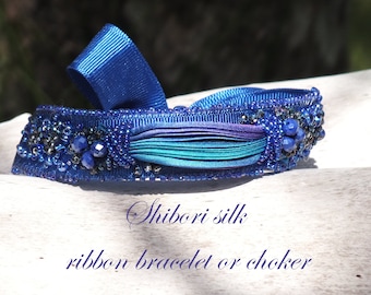 Shibori Silk Ribbon Bracelet: Beaded Boho Chic Jewelry