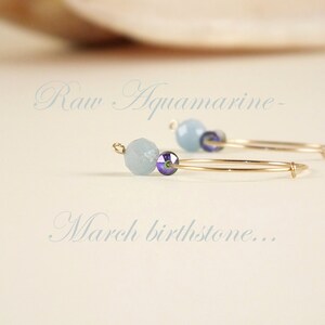 Raw aquamarine hoop earrings, Swarovski crystal, 14 k gold filled, March birthstone, Birthday gift, Stone hoops, Healing crystals, Mother