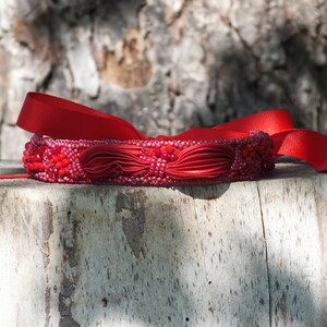 Red Shibori Silk Choker Necklace, Beaded Bohemian Jewelry image 7