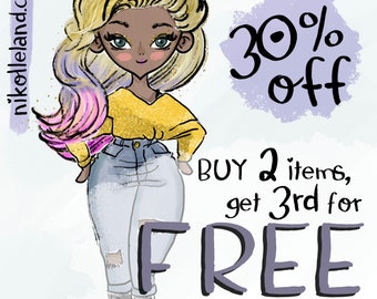 DISCOUNT COUPON: Buy Two Get Three Items 30%off at nikolleland. Fashion Illustration, Watercolor Clipart, Digital Paper Pack, Wall Art Print